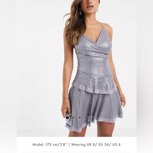 ASOS Silver Sequin V-Neck Mini Dress